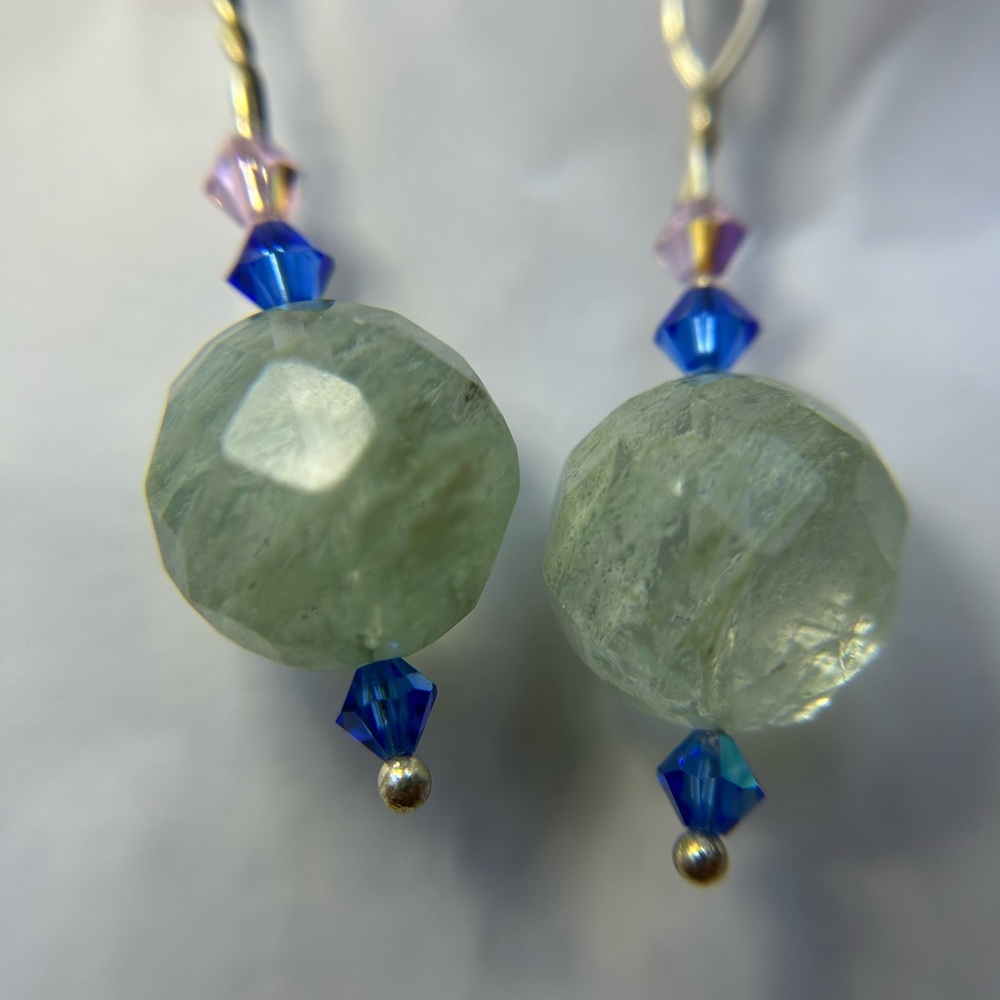 Handcrafted Silver and Blue Earrings w/ Faceted Jade stone